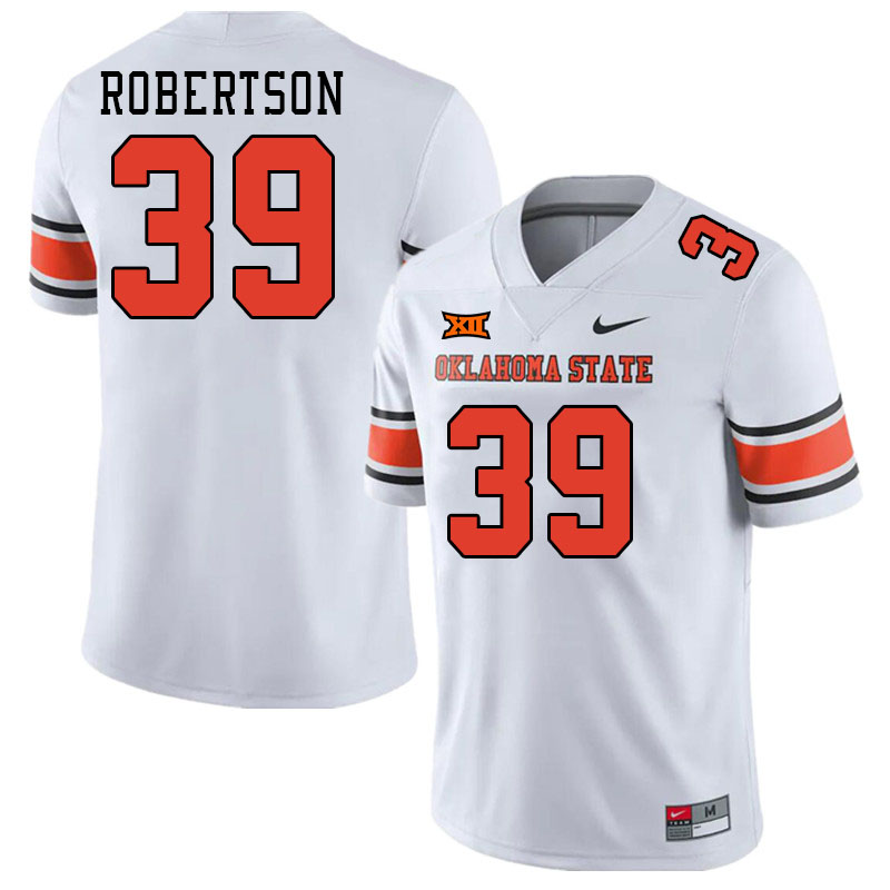 Men #39 Parker Robertson Oklahoma State Cowboys College Football Jerseys Stitched-White - Click Image to Close